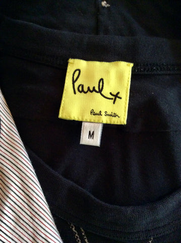 PAUL SMITH BLACK T SHIRT WITH STRIPE SHIRT FRONT SIZE M