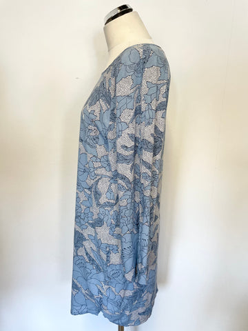 PART TWO BLUE & WHITE FLORAL PRINT LONG SLEEVE SHIFT DRESS SIZE 12