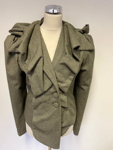 YORKSHIRE DESIGNER LISA JAYNE DANN FERN GREEN CHECK WOOL JACKET SIZE 12 APPROX