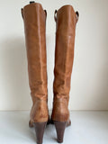 RUSSELL & BROMLEY TAN LEATHER KNEE LENGTH HEELED BOOTS SIZE 6.5/39.5