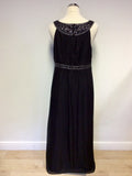 MONSOON BLACK SILK EMBROIDERED, BEADED & SEQUINNED EVENING DRESS SIZE 16
