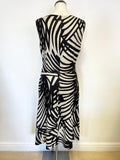 HOBBS BLACK & PALE GREY PATTERNED LINEN FIT & FLARE SLEEVELESS MIDI DRESS SIZE 16