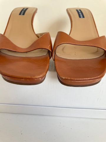 RALPH LAUREN TAN LEATHER HEELED MULES SIZE 6/39