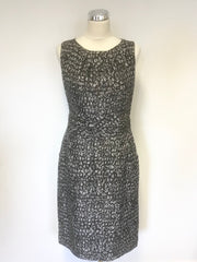 JIGSAW BLACK & GREY PRINT SILK SLEEVELESS PENCIL DRESS SIZE 10