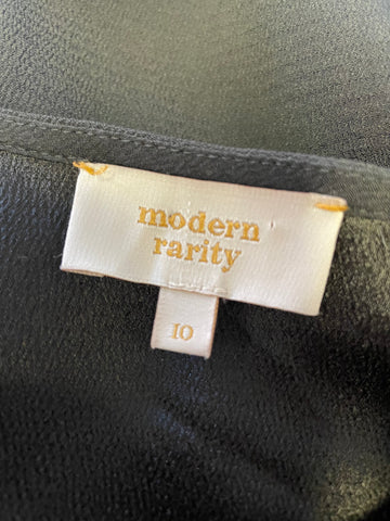 MODERN RARITY BLACK FRILLED LONG SLEEVED SHIFT DRESS WITH OPTIONAL BELT SIZE 10