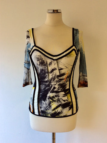 LEGATTE JEANS MULTI COLOURED PRINT TOP SIZE 12