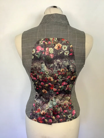 BRAND NEW TED BAKER GREY PRINCE OF WALES CHECK WAISTCOAT & TROUSER SUIT SIZE 1 UK 10