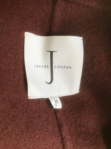BRAND NEW JASPER CONRAN BURGUNDY/ WINE TIE WAIST BELT KNEE LENGTH COAT SIZE 16