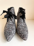 TULIPANO BLACK & WHITE WEAVE TEXTILE ANKLE BOOTS SIZE 6/39