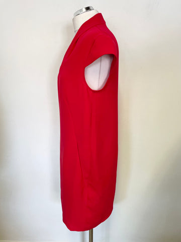 WHISTLES RED V NECK CAP SLEEVED SHIFT DRESS SIZE 10