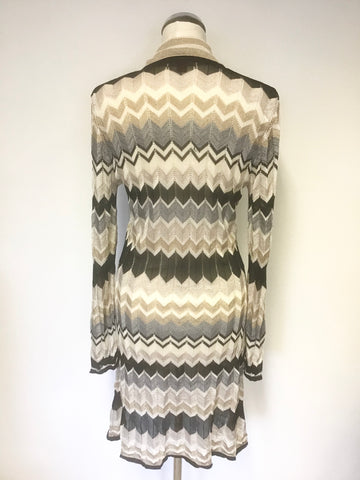 MONSOON METALLIC ZIG ZAG DESIGN FINE KNIT LONG CARDIGAN SIZE 14