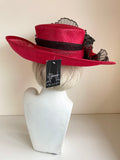 BRAND NEW ELEGANCE RED & BLACK FLOWER TRIMS WIDE BRIM FORMAL HAT