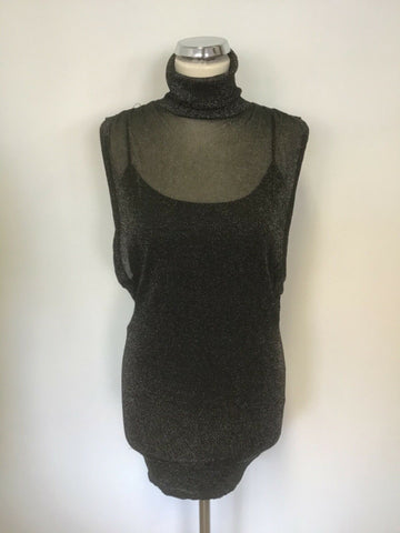 TED BAKER BLACK & SILVER SPARKLE LUREX TUNIC TOP WITH INNER CAMISOLE SIZE 1 UK 8/10