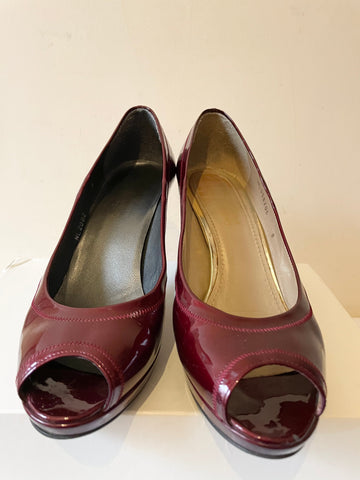 STUART WEITZMAN FOR RUSSELL & BROMLEY DEEP RED/WINE PATENT LEATHER PEEPTOE HEELS SIZE 6/39