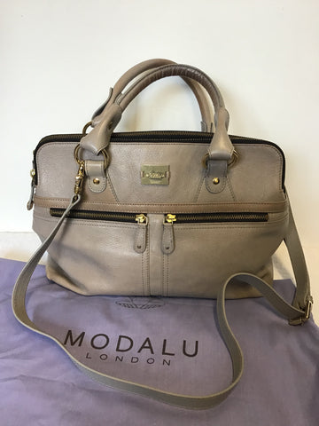 MODALU PIPPA SHARK GREY LEATHER TOTE BAG WITH DETACHABLE STRAP