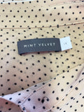 MINT VELVET APRICOT & BLACK SPOT LONG SLEEVE PLEATED FRILL CUFF BLOUSE SIZE 14
