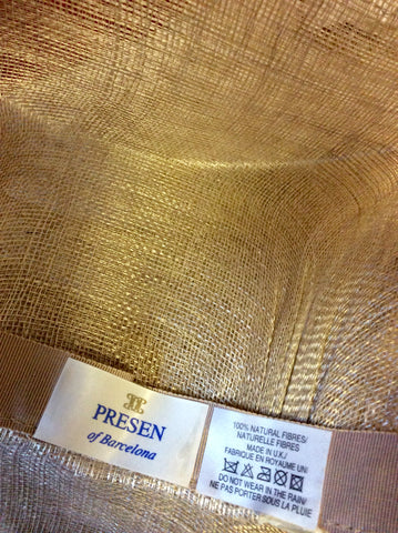 PRESEN OF BARCELONA OYSTER BEIGE BOW TRIM WIDE BRIM HAT