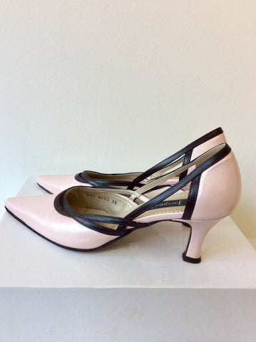 JACQUES VERT PALE PINK & BROWN LEATHER TRIM HEELS SIZE 6/39