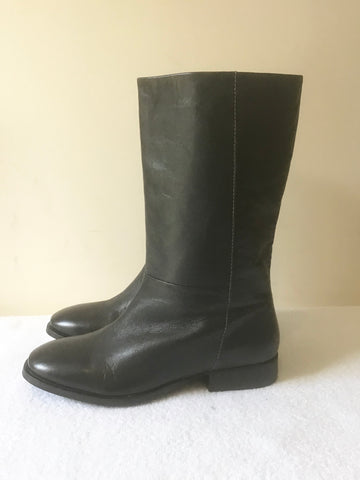 BRAND NEW JIGSAW KANON CHARCOAL GREY LEATHER MID CALF LENGTH BOOTS SIZE 3.5/36