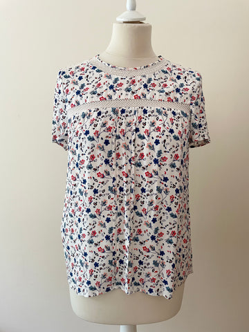 COMPTOIR DES COTONNIERS FLORAL PRINT LACE TRIM SHORT SLEEVE TOP SIZE 12