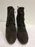 SISLEY BROWN SUEDE LACE UP ANKLE BOOTS SIZE 7/40