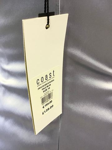 BRAND NEW COAST ZARIYA PALE BLUE DUCHESS SATIN SLEEVELESS PENCIL DRESS SIZE 10