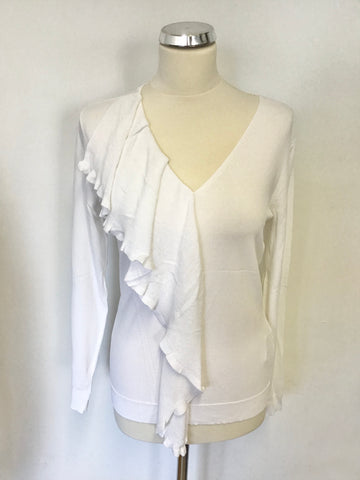 MAX MARA WHITE FRILL TRIM FINE KNIT LONG SLEEVE JUMPER SIZE M