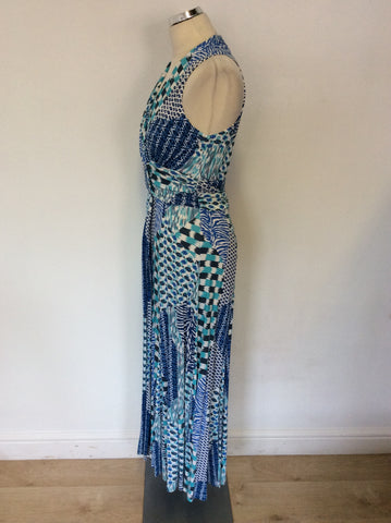 BRAND NEW POMODORO SEA GREEN STRETCH JERSEY RESORT PRINT MIDI DRESS SIZE 10