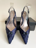 JOHN LEWIS CLUSTER NAVY BLUE SATIN SLINGBACK HEELS SIZE 8/41 & MATCHING SHOULDER BAG