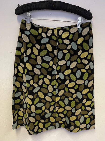 HOBBS BLACK WITH SPOT DESIGN FINE CORDUROY A LINE SKIRT SIZE 10
