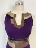 KAREN MILLEN PURPLE SILK BEAD TRIMED SLEEVELESS SPECIL OCCASION DRESS SIZE 10