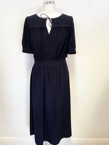 HOBBS NW3 NAVY BLUE SHORT SLEEVE MIDI DRESS SIZE 10