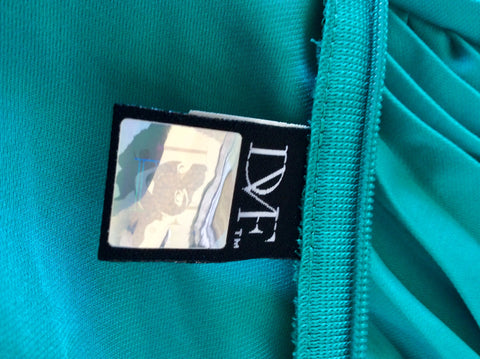 DIANE VON FURSTENBERG GREEN PLEATED GRECIAN STYLE LONG EVENING DRESS SIZE 12