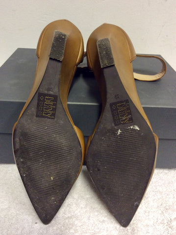 MINT VELVET ELENA TAN LEATHER SLIM WEDGE HEELS SIZE 6/39