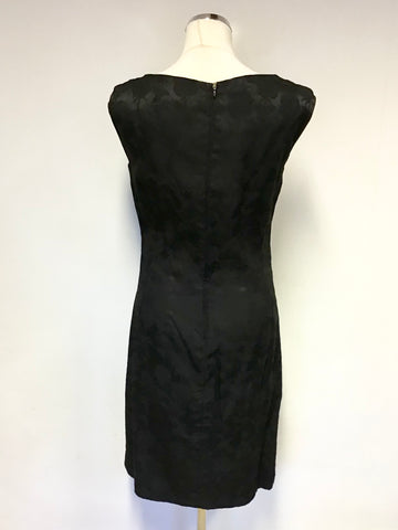 VINTAGE UNBRANDED BLACK FLORAL PRINT BOW TRIM WITH DIAMANTÉ PENCIL DRESS SIZE 40 UK 10