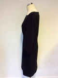 JAEGER BLACK SQUARE NECKLINE 3/4 SLEEVE PENCIL DRESS SIZE 18