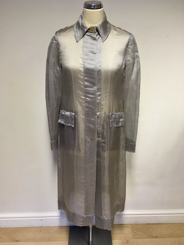 KAREN MILLEN SILVER GREY ORGANZA SPECIAL OCCASION/ EVENING DUSTER COAT SIZE 10