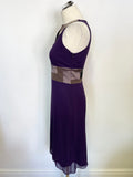 KAREN MILLEN PURPLE SILK BEAD TRIMED SLEEVELESS SPECIL OCCASION DRESS SIZE 10