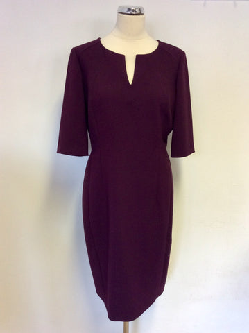 HOBBS BURGUNDY SHORT SLEEVE PENCIL DRESS SIZE 14