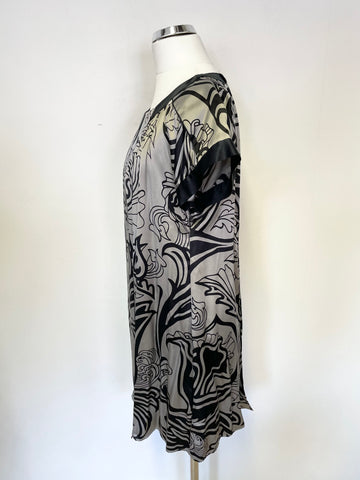 TED BAKER BLACK & SILVER GREY SILK CAP SLEEVE SHIFT DRESS SIZE 2 UK 10/12