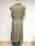 JAEGER BROWN & CREAM  PRINT SILK SLEEVELESS MIDI DRESS SIZE 12