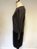 JAEGER GREY 2 TONE WOOL BLEND LONG SLEEVE SHIFT DRESS SIZE 8