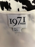 REISS 1971 CREAM & BLACK PRINT SILK RACER BACK SLEEVELESS TOP SIZE 14