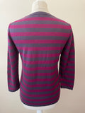 JAEGER RASPBERRY PINK & PURPLE STRIPE FINE KNIT 3/4 SLEEVE TOP SIZE M