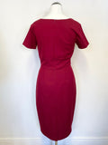 DAISY DAPPER RETRO CLOTHING DARK RED BOW TRIM SHORT SLEEVE PENCIL DRESS SIZE L