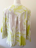 MARCCAIN WHITE,BEIGE & LIME GREEN PRINT SILK FLOATY SLEEVE TOP SIZE 3 UK 12/14