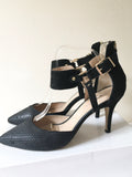 MINT VELVET BLACK SUEDE BUCKLE TRIM ANKLE STRAP HEELS SIZE 7/40