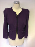 PHASE EIGHT PURPLE HOOK & EYE FASTEN BOX JACKET SIZE 10