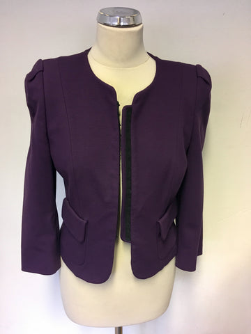PHASE EIGHT PURPLE HOOK & EYE FASTEN BOX JACKET SIZE 10