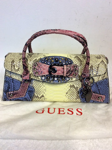 BRAND NEW GUESS LEMON,PINK & BLUE SNAKESKIN PRINT SHOULDER/HANDBAG